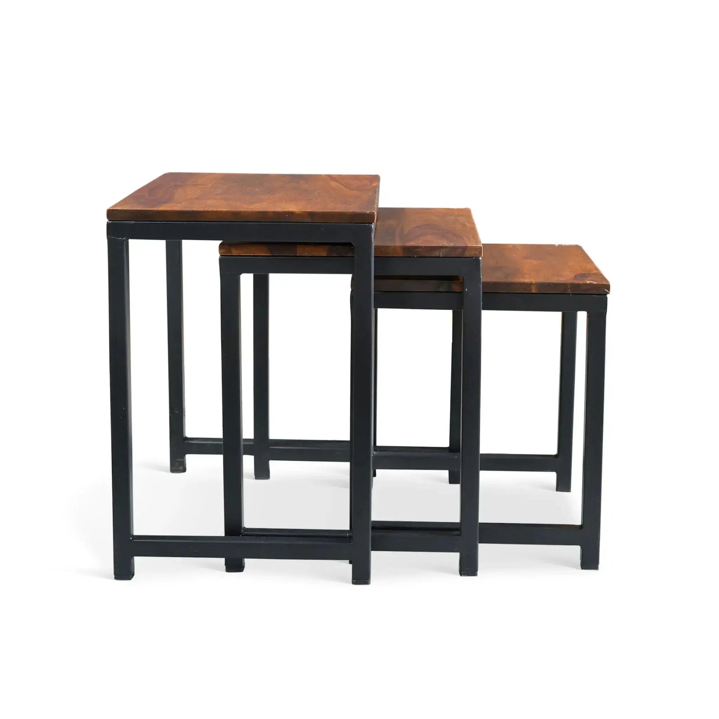 The Forge" - Artisan Solid Sheesham Wood & Iron Nesting Tables (Set of 3) Timbergirl