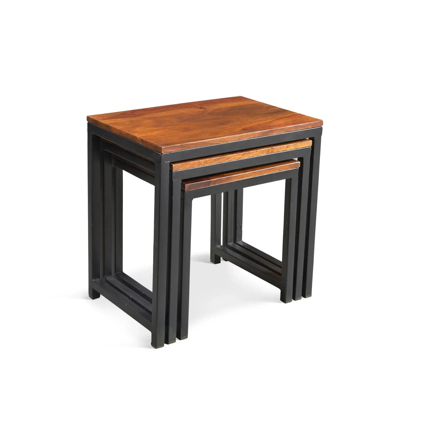The Forge" - Artisan Solid Sheesham Wood & Iron Nesting Tables (Set of 3) Timbergirl