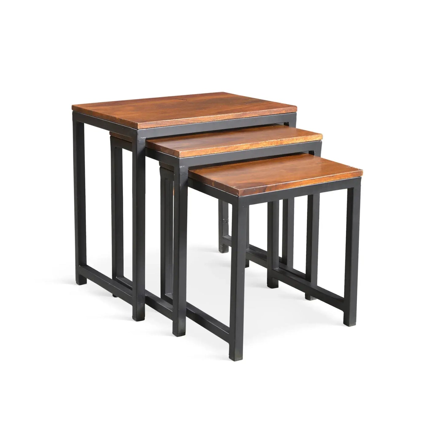 The Forge" - Artisan Solid Sheesham Wood & Iron Nesting Tables (Set of 3) Timbergirl