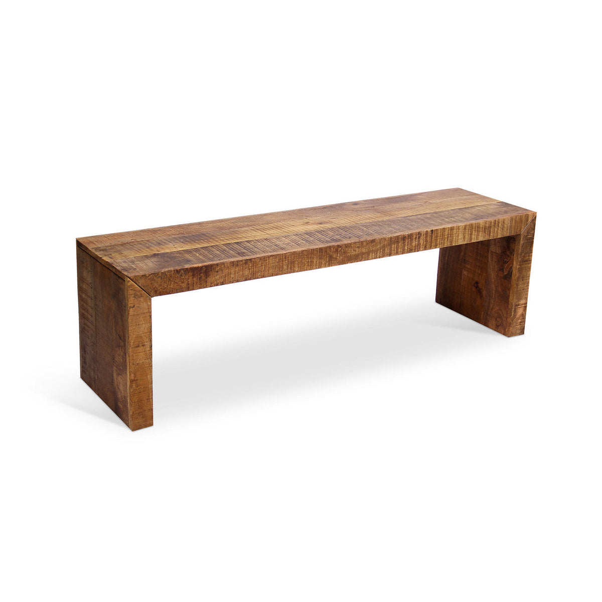 Wooden bench with a segmented design on a white background