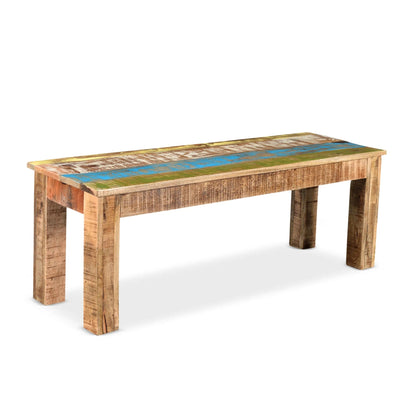 Wooden bench with a mosaic top on a white background