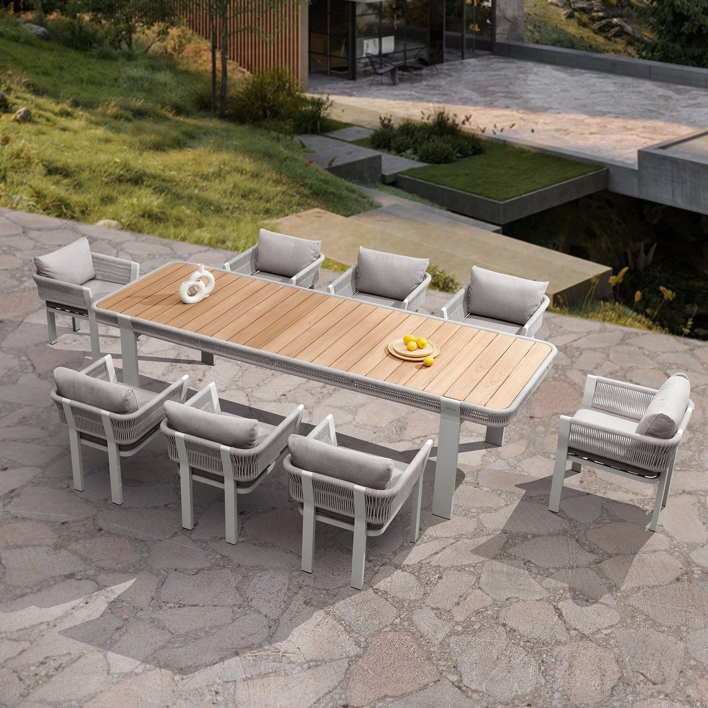 Borromeo Luxury Teak & Aluminum Outdoor Dining Set