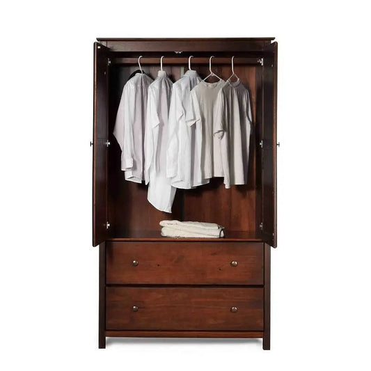 Solid Wood Armoire Wardrobe | Cherry Finish Bedroom Cabinet with Hanging Bar CozyCompleteHome.com