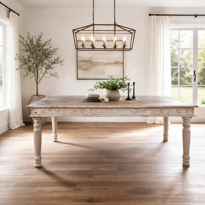 Driftwood Recycled Carved Dining Table - CozyCompleteHome.com