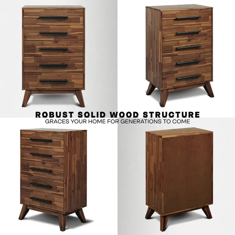 Solid Acacia Wood 5-Drawer Dresser for Timeless Elegance Megsu