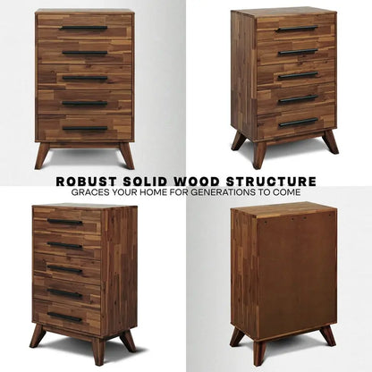 Solid Acacia Wood 5-Drawer Dresser for Timeless Elegance Megsu