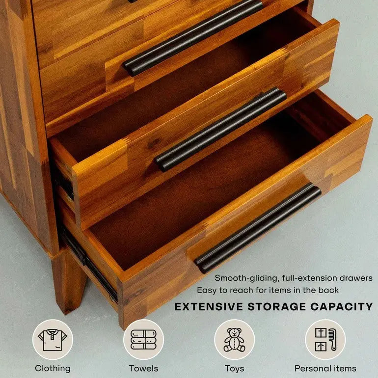 Solid Acacia Wood 5-Drawer Dresser for Timeless Elegance Megsu