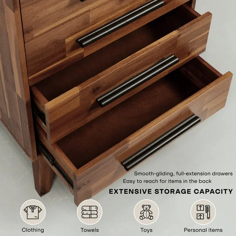 Solid Acacia Wood 5-Drawer Dresser for Timeless Elegance Megsu