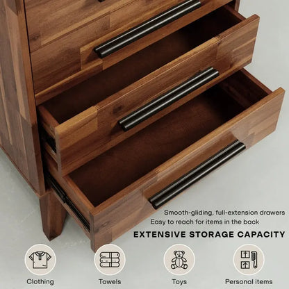 Solid Acacia Wood 5-Drawer Dresser for Timeless Elegance Megsu