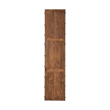 A tall, narrow rustic wooden wall panel with a dark brown wood grain finish and decorative metal studs along the sides, shown against a plain white background.