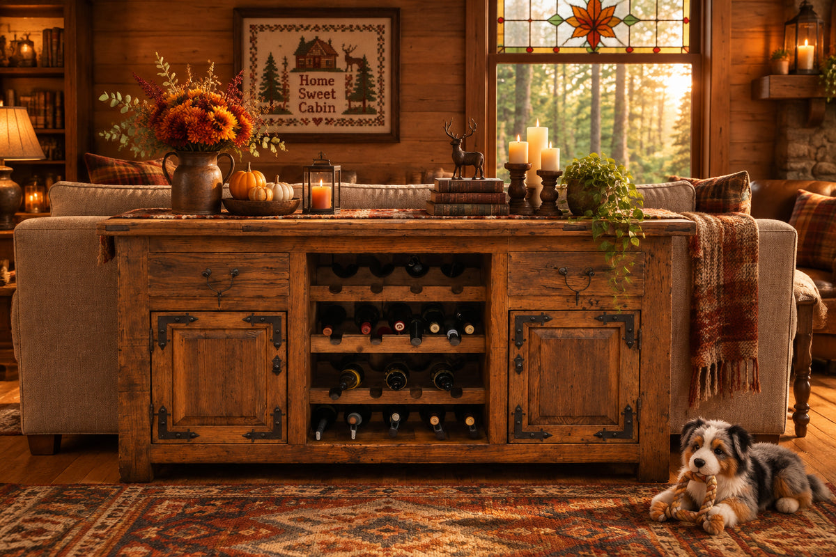 wine cabinet in mountain cabin