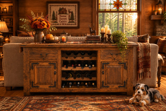 wine cabinet in mountain cabin