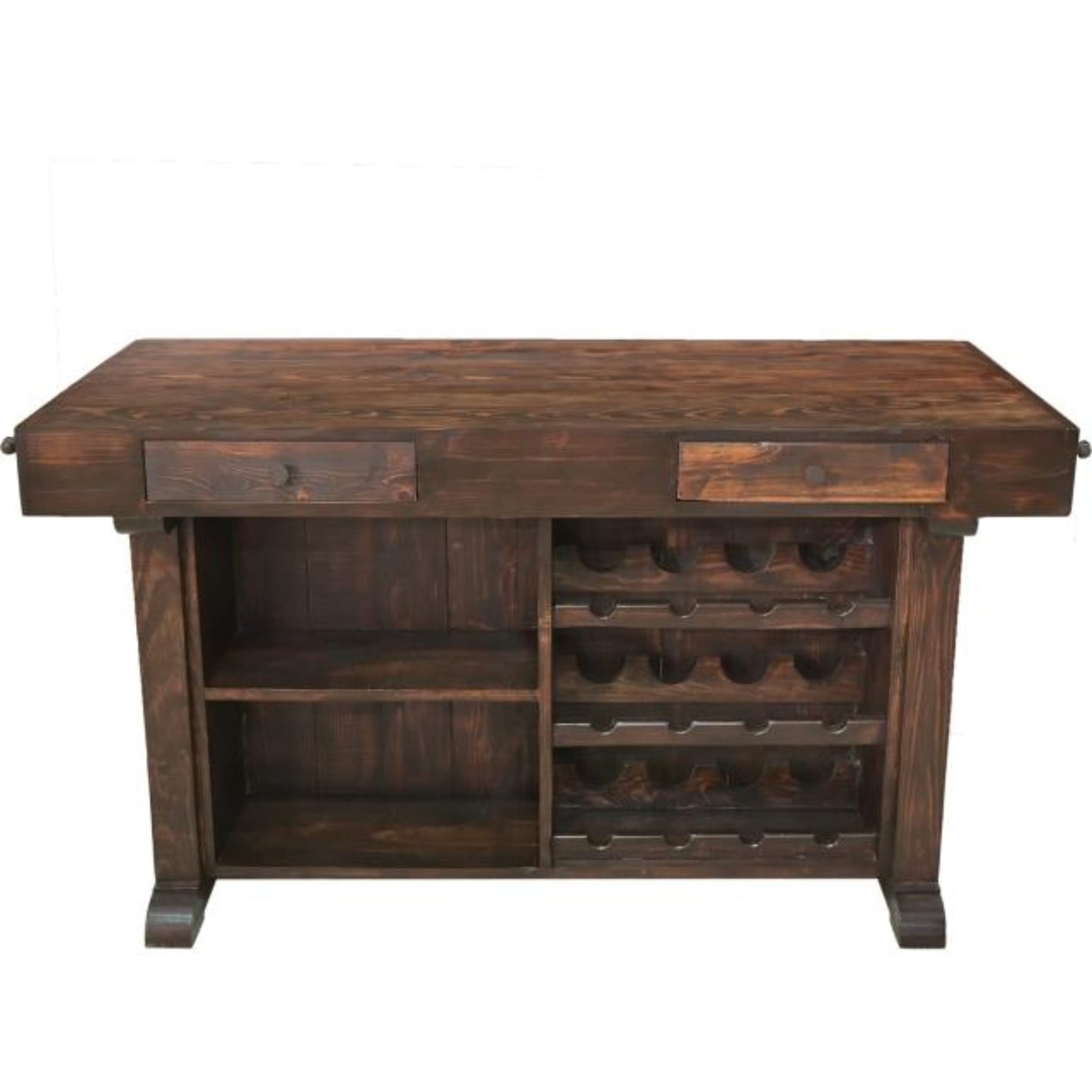 Wooden bar with wine storage on a white background