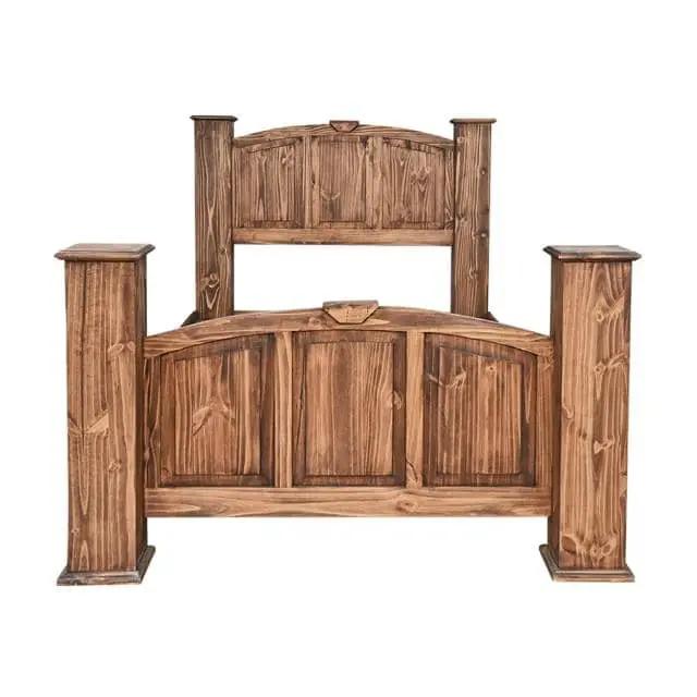 Queen Mansion Bed Medio for Your Bedroom in rustic wood finish, featuring a solid handcrafted design for elegance and durability.