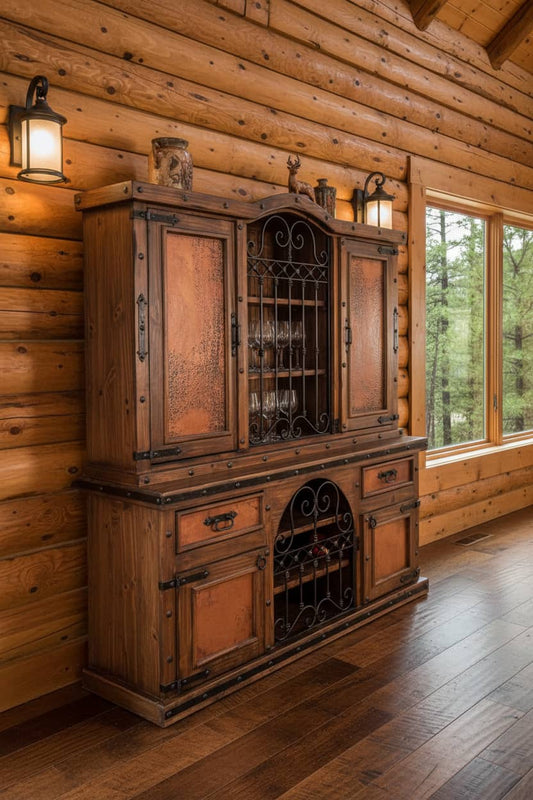 Wooden cabinet with wine storage on a white background