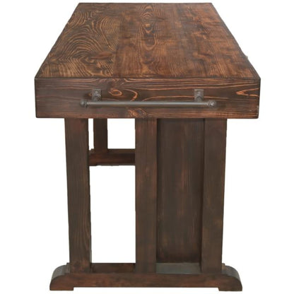 Wooden table with a rustic finish on a white background