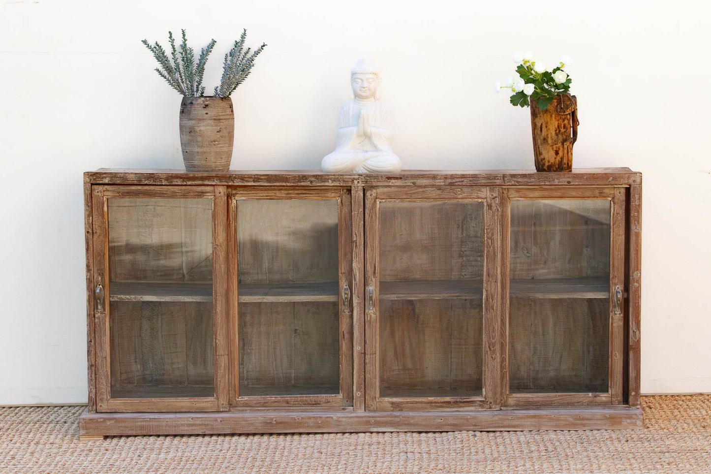 Antique Whitewash Teak Sliding Doors Sideboard