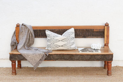 72" Long Artisanal Carved Wood Bench
