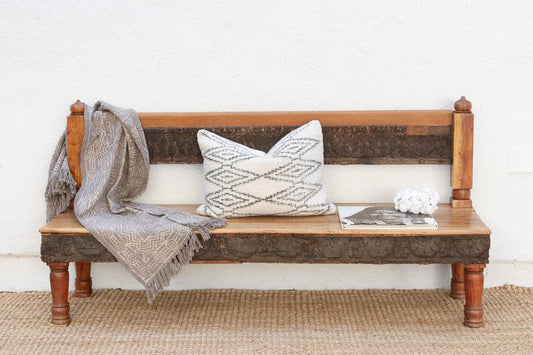 72" Long Artisanal Carved Wood Bench
