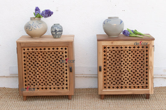 Set of 2 Reclaimed Teak Jali Nightstands