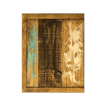 Wooden frame with textured surface on a black background