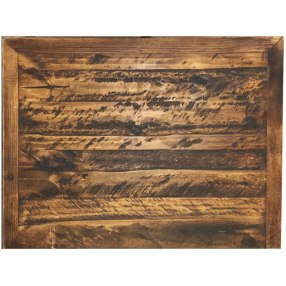 Top view: Top view of Oasis nightstand showing textured brown wood grain and a framed rectangular tabletop