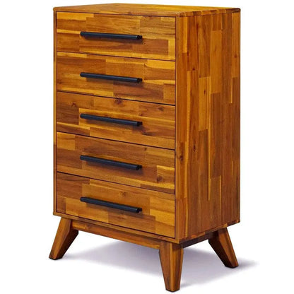 Solid Acacia Wood 5-Drawer Dresser for Timeless Elegance Megsu