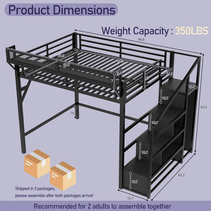 Metal Queen Size Loft Bed Frame with Storage Stairs | Cozy Complete Homes