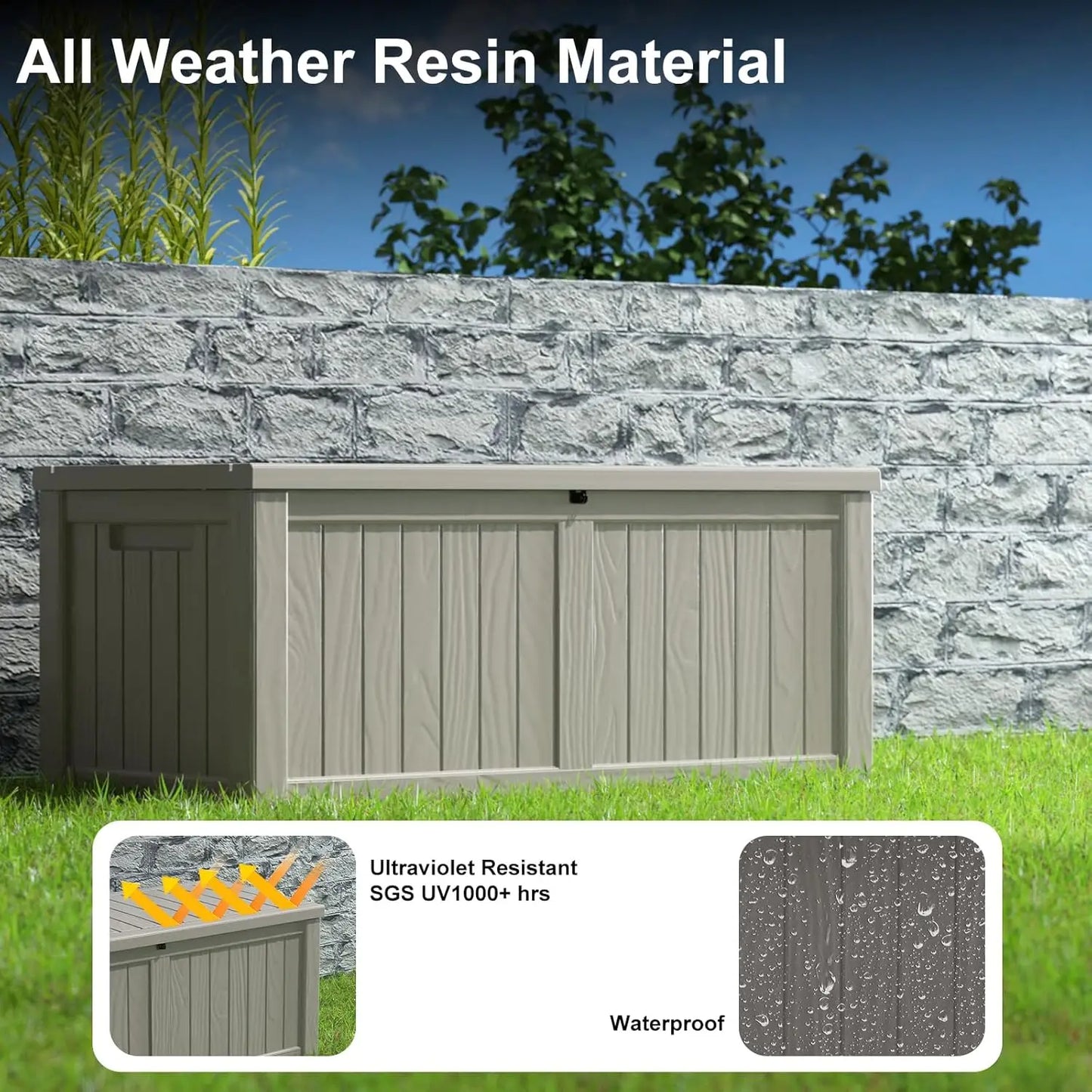 Weatherproof 120-Gallon Garden Deck Box - Lockable Outdoor Storage