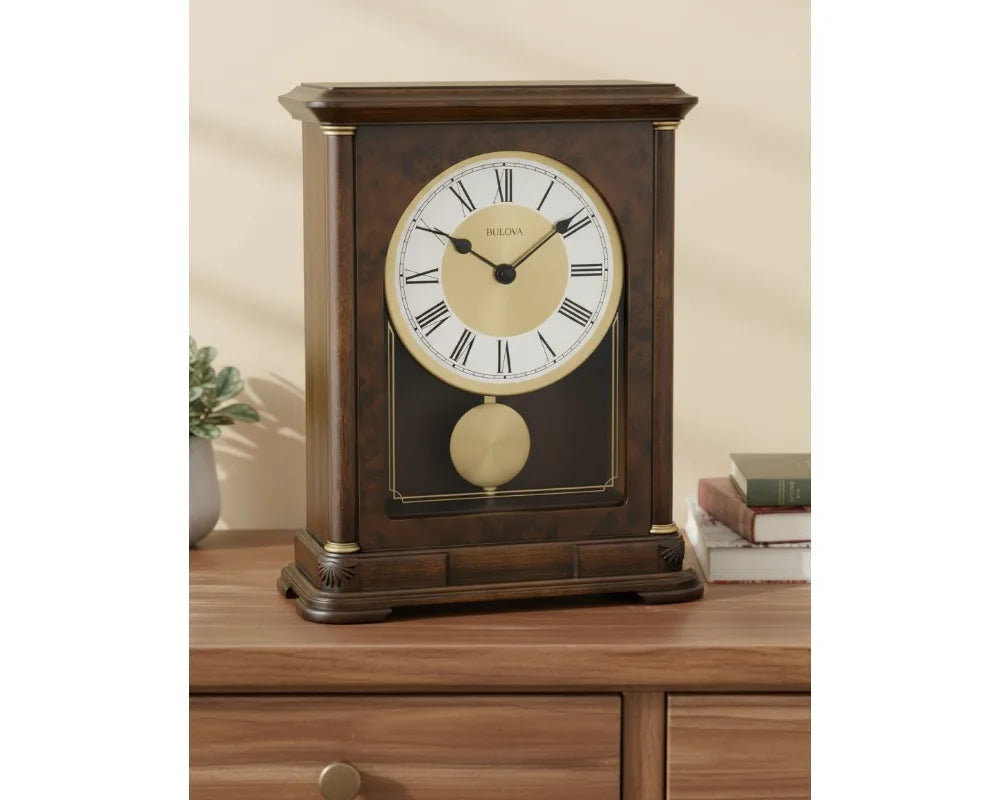 Classic Walnut Mantel Clock - Silent Movement | Cozy Complete Homes