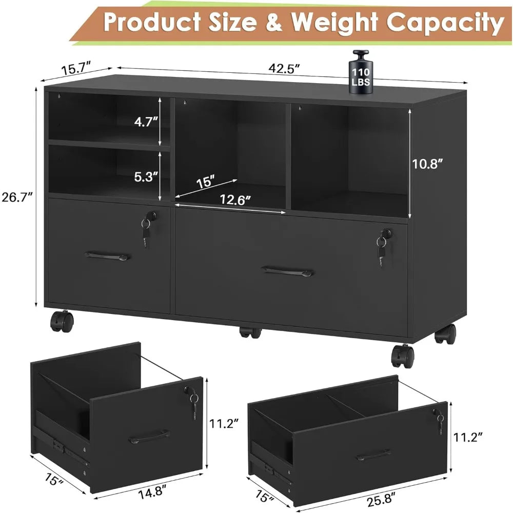 Wooden Lateral File Cabinet with Lock | Cozy Complete Homes