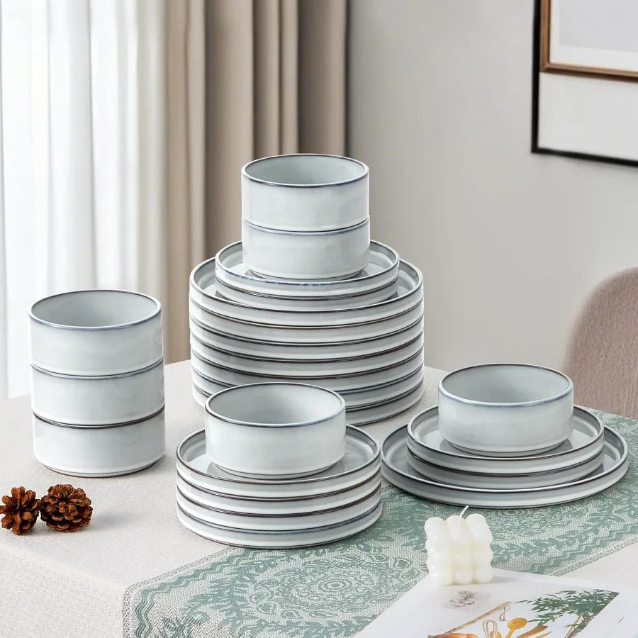 24 Piece Stoneware Tableware Dishes Set | Cozy Complete Homes
