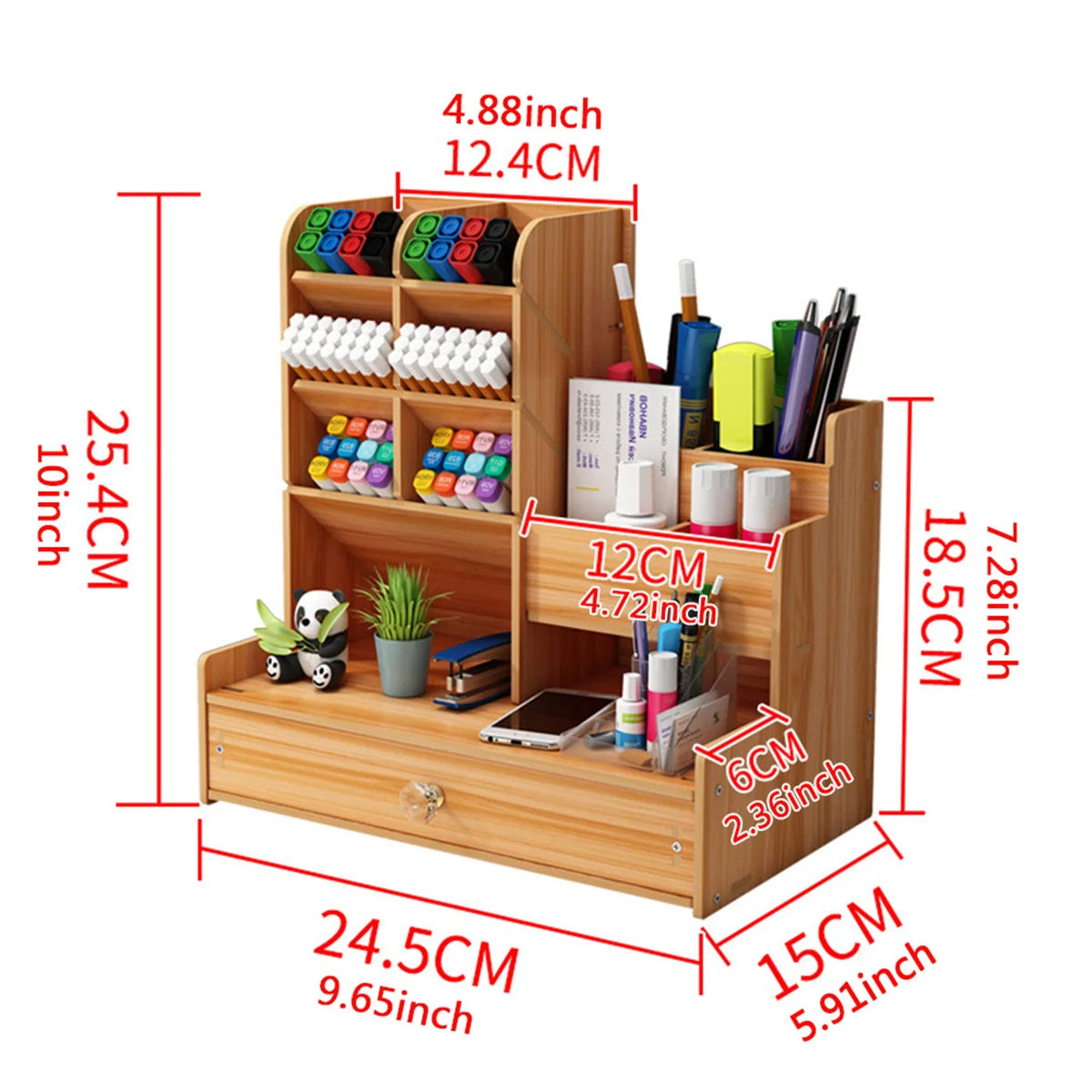 Wooden Pen Holder & Desk Organizer Box | Cozy Complete Homes