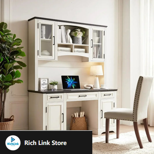 Farmhouse Computer Desk with Hutch (76" Height) | Cozy Complete Homes