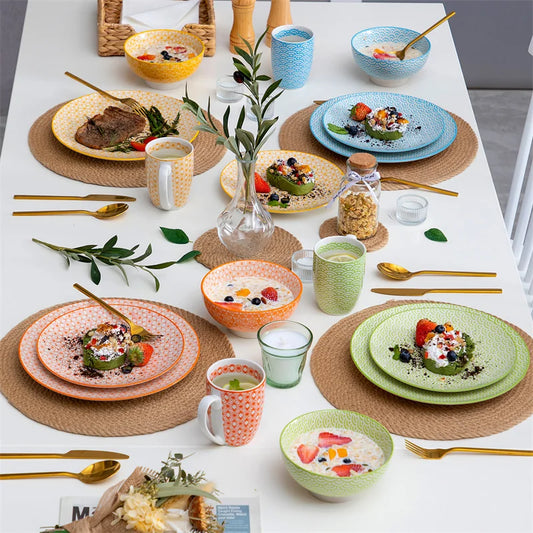 16 Piece Porcelain Multi-Color Dinnerware Set | Cozy Complete Homes