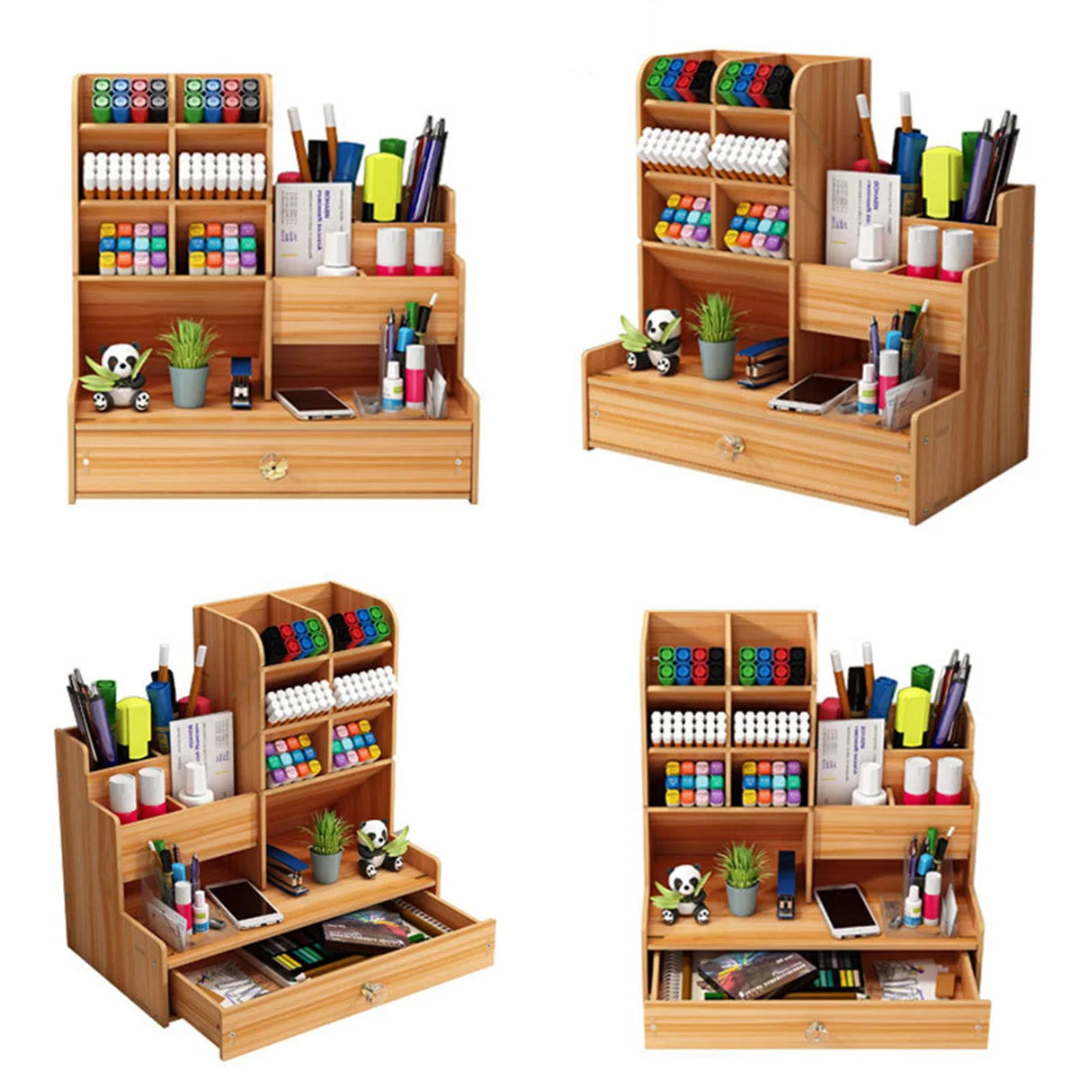 Wooden Pen Holder & Desk Organizer Box | Cozy Complete Homes