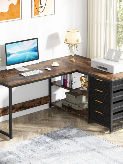 L-Shaped Computer Desk with Storage Drawers | Cozy Complete Homes