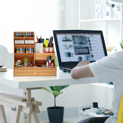 Wooden Pen Holder & Desk Organizer Box | Cozy Complete Homes