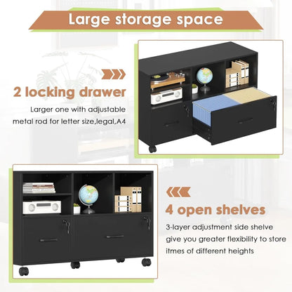 Wooden Lateral File Cabinet with Lock | Cozy Complete Homes