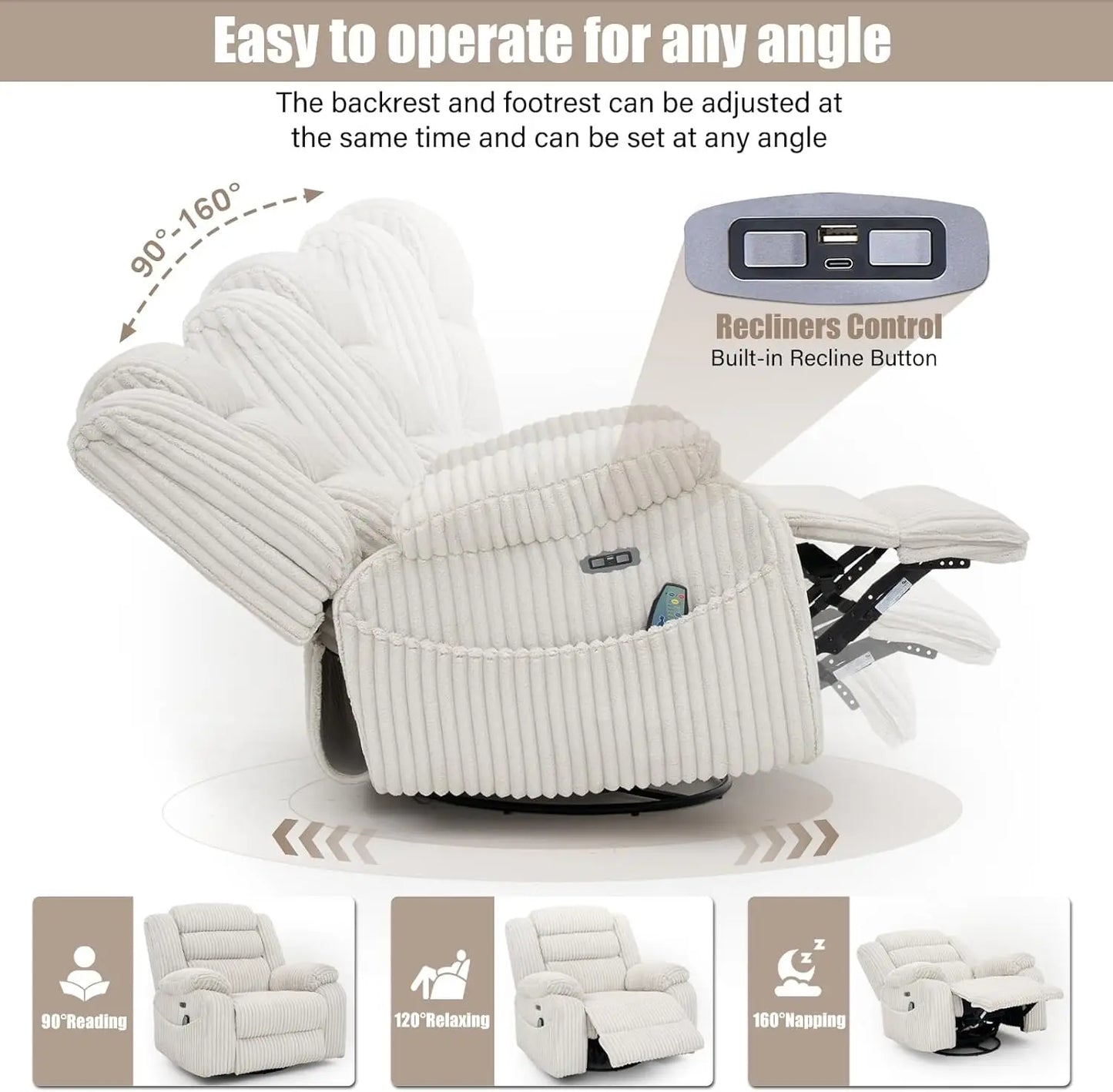 Power Swivel Rocker Recliner with Massage & Heat | Cozy Complete Homes