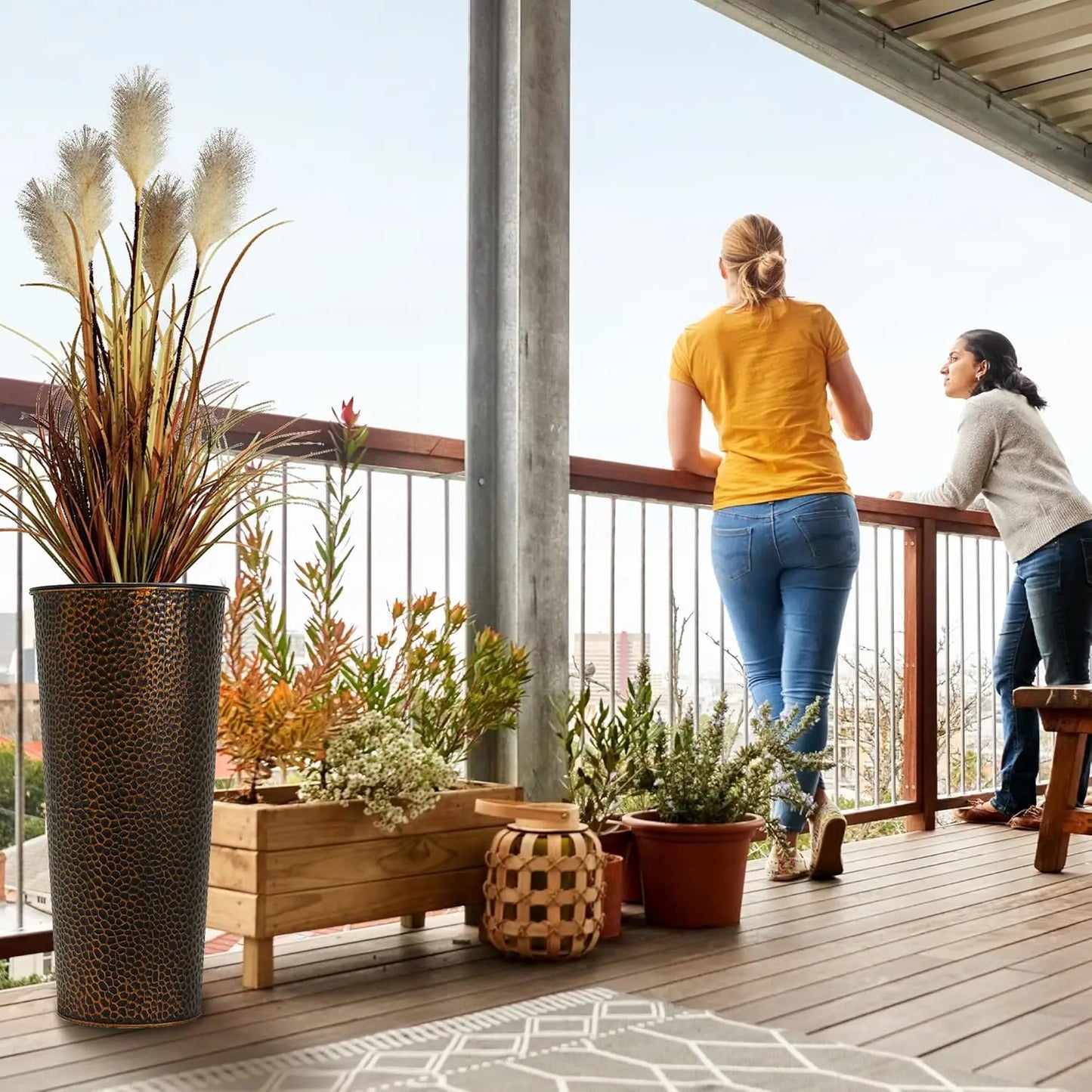 2-Pack 25" H. Metal Planter with 2X Inside Pots | Cozy Complete Homes