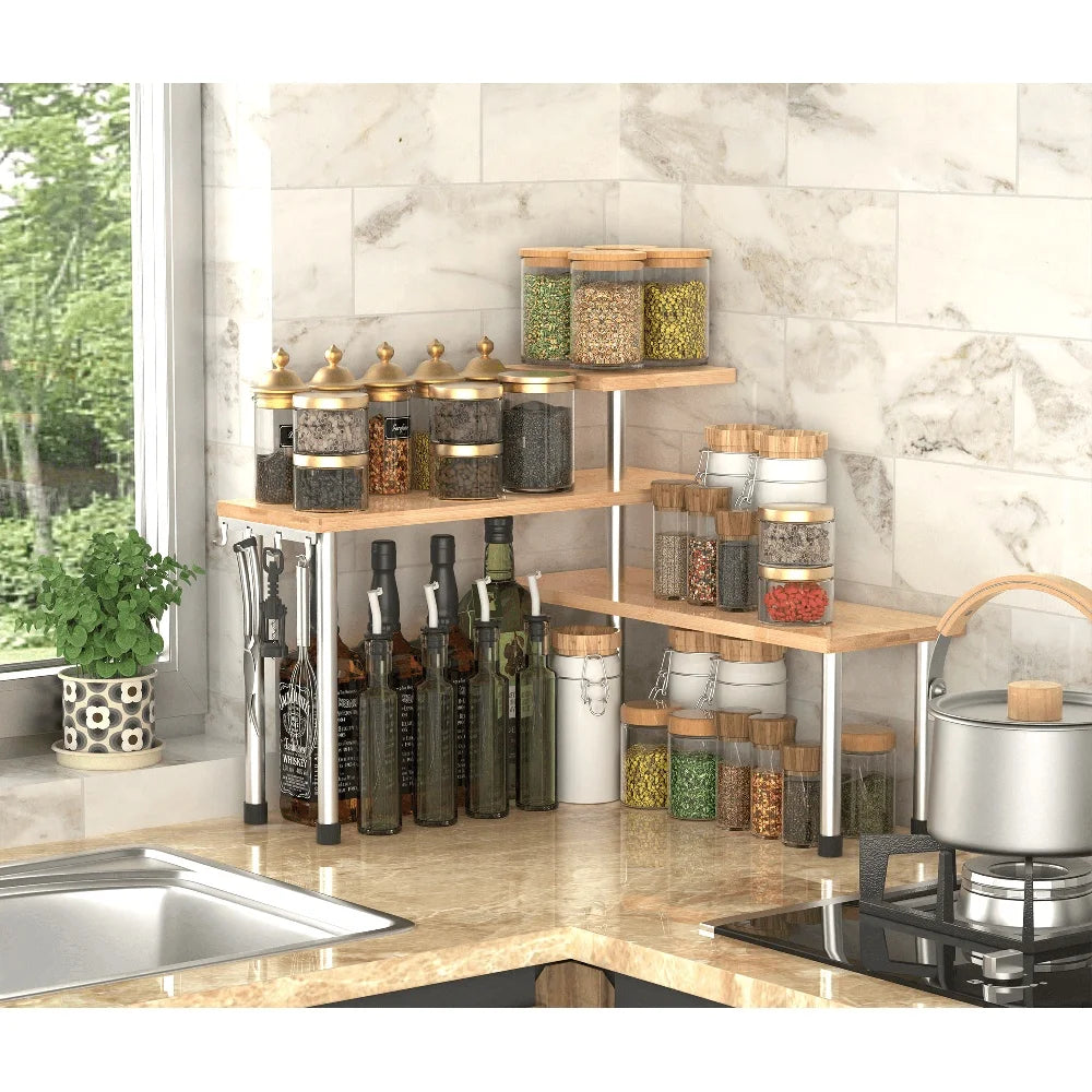 3 Tier Bamboo Kitchen Countertop Organizer | Cozy Complete Homes