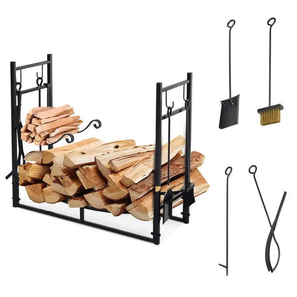 Outdoor Indoor Rack with Fireplace Tools and Firewood Holder | Cozy Complete Homes