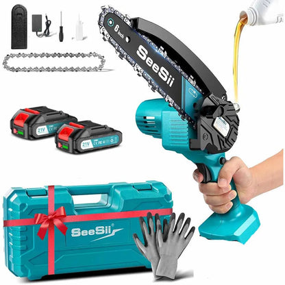 SEESII 6''Cordless Mini Chainsaw 15.2cm Electric Saw Rechargeable Woodworking Garden Pruning Saw for Makita 18V Battery pin