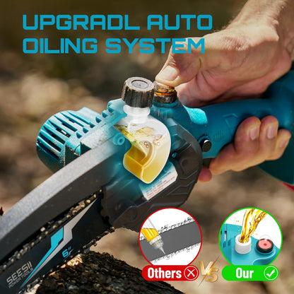 SEESII 6''Cordless Mini Chainsaw 15.2cm Electric Saw Rechargeable Woodworking Garden Pruning Saw for Makita 18V Battery pin