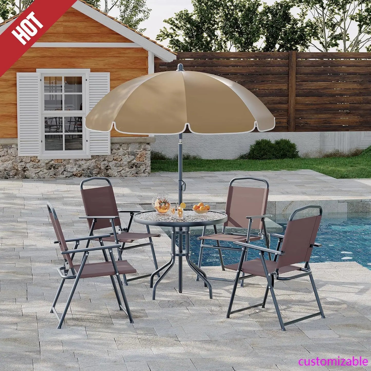 Outdoor Dining With Umbrella | Cozy Complete Homes