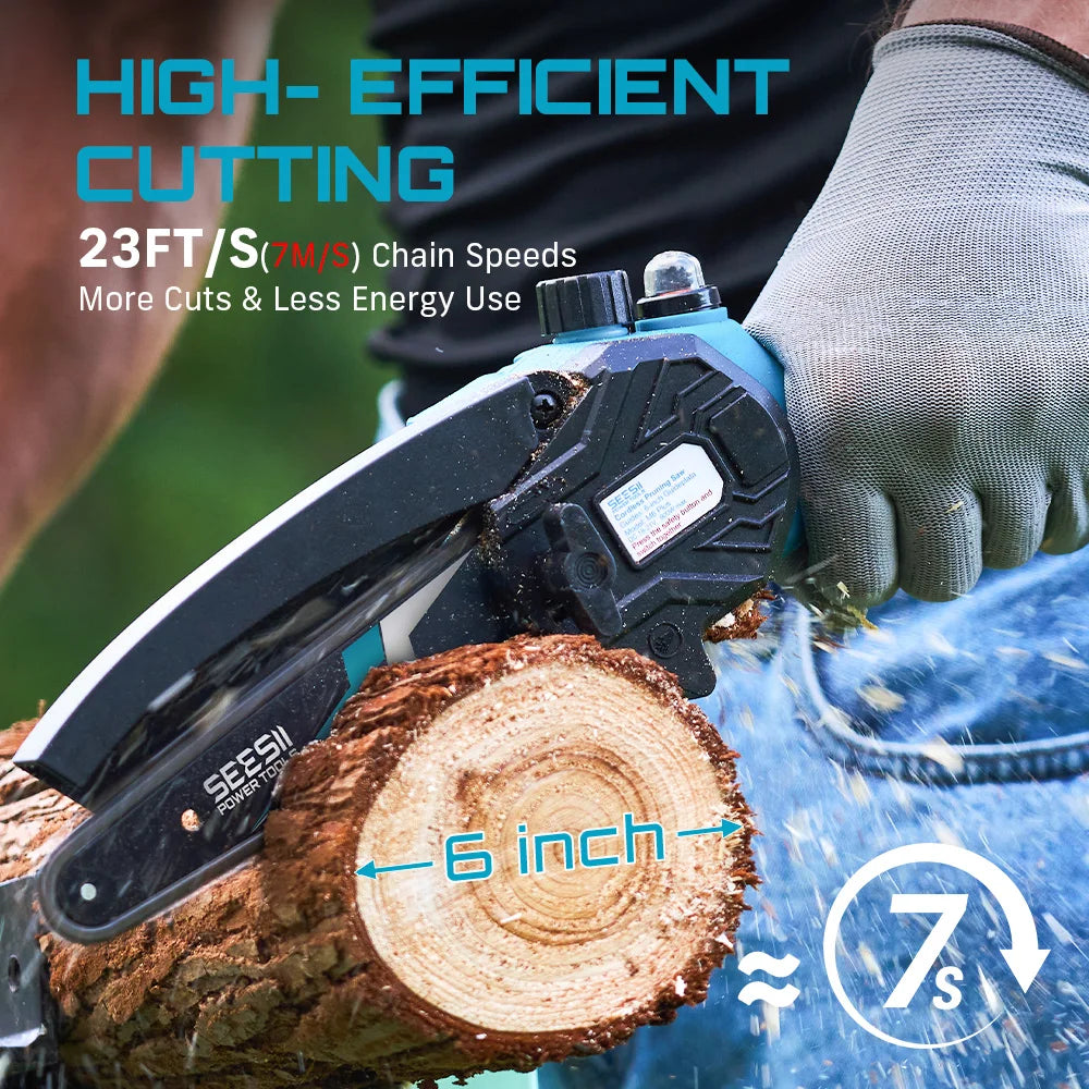 SEESII 6''Cordless Mini Chainsaw 15.2cm Electric Saw Rechargeable Woodworking Garden Pruning Saw for Makita 18V Battery pin