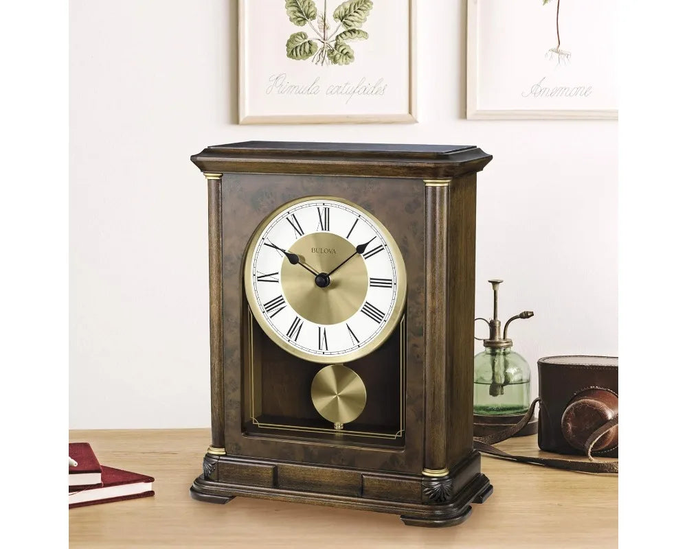 Classic Walnut Mantel Clock - Silent Movement | Cozy Complete Homes
