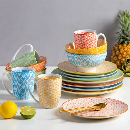 16 Piece Porcelain Multi-Color Dinnerware Set | Cozy Complete Homes