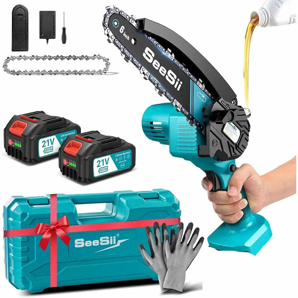 SEESII 6''Cordless Mini Chainsaw 15.2cm Electric Saw Rechargeable Woodworking Garden Pruning Saw for Makita 18V Battery pin